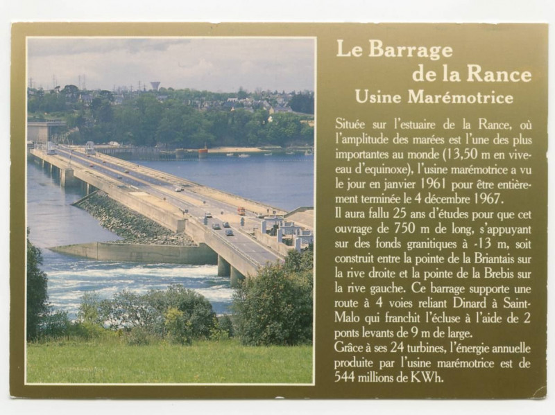 Carte postale ancienne Couleurs de Bretagne- La Cote D'Emeraude - Le barrage de l'usine marémotrice de la Rance