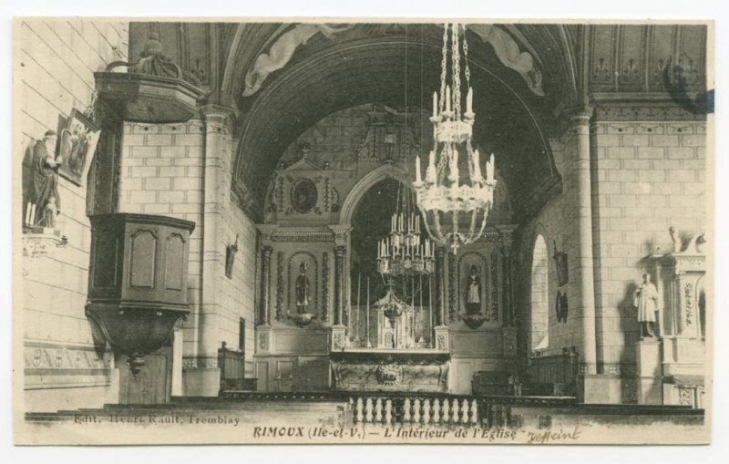 Carte postale ancienne Rimou (I.-et-V.) - L'Intérieur de l'Eglise.
