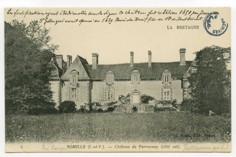 Carte postale ancienne 3 Romille (I.-et-V.).- Château de Perronnay (côté est)