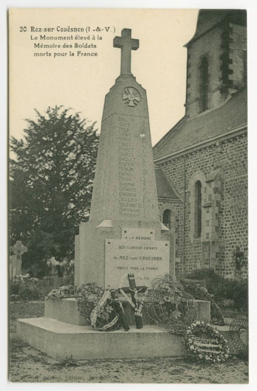 Carte postale ancienne 20 Roz-sur-Couësnon (I.-et-V.) - Le Monument élevé à la Mémoire des Soldats morts pour la France.