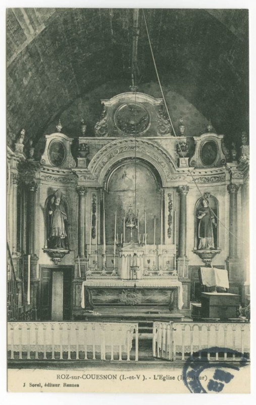 Carte postale ancienne Roz-sur-Couesnon (I.-et-V.). -  L'Eglise (Intérieur)
