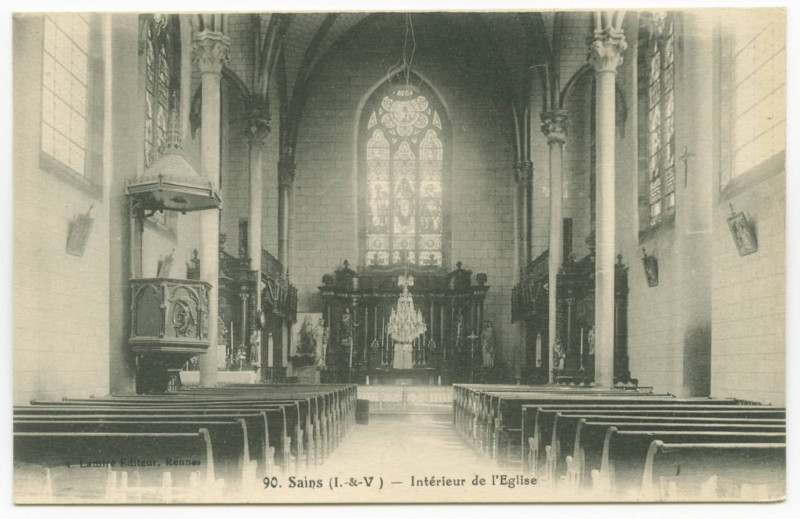 Carte postale ancienne 90. Sains  ( I.-et-V.).- Intérieur de l'Eglise