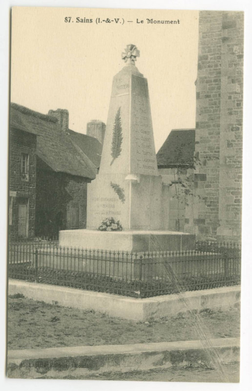 Carte postale ancienne 87. Sains ( I.-et-V.) - Le Monument