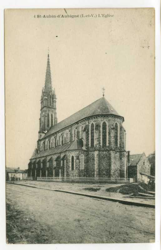 Carte postale ancienne 4 St-Aubin-d'Aubigné ( I.-et-V.) - L'Eglise