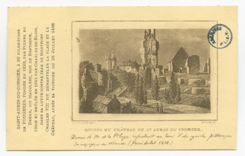 Carte postale ancienne Ruines Du Chateau De St-Aubin-Du-Cormier