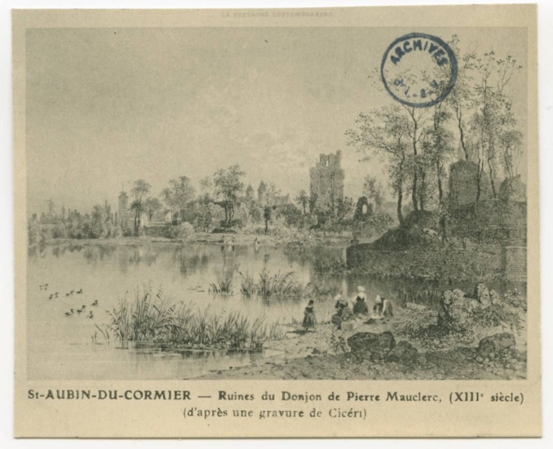 Carte postale ancienne St-Aubin-Du-Cormier - Ruines du château de Pierre Mauclerc, (XIII° siècle) - (d'après une gravure de Cicéri)