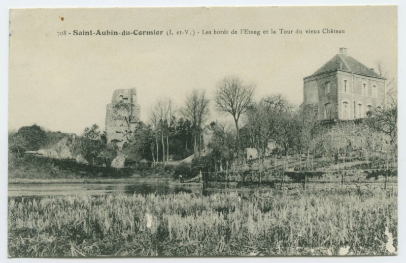 Carte postale ancienne 708.- Saint-Aubin-du-Cormier ( I.-et-V.) - Les bords de l'Etang et la Tour du vieux Château