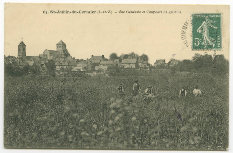 Carte postale ancienne 67  St-Aubin-du-Cormier ( I.-et-V.). - Vue Generale et coupeur de glaïeuls.