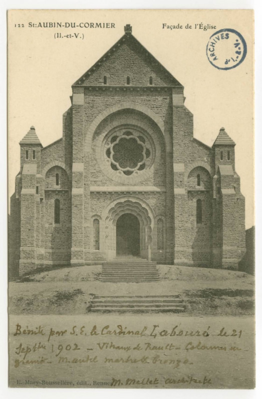 Carte postale ancienne 122  St:SAINT-Aubin-Du-Cormier ( I.-et-V.).- Façade de l'Eglise.