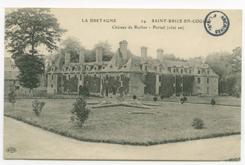Carte postale ancienne 24. Saint-Brice-En-Cogles Château de Rocher - Portail (côté est) La Bretagne