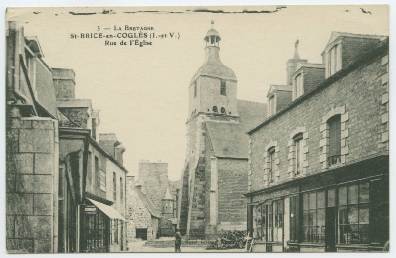 Carte postale ancienne 3 - Saint-Brice-En-Cogles (I.-et-V.)  Rue de l'Eglise La Bretagne