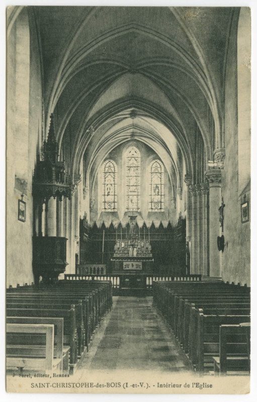 Carte postale ancienne Saint-Christophe-des-Bois (I.-et-V.). - Intérieur de l'Eglise