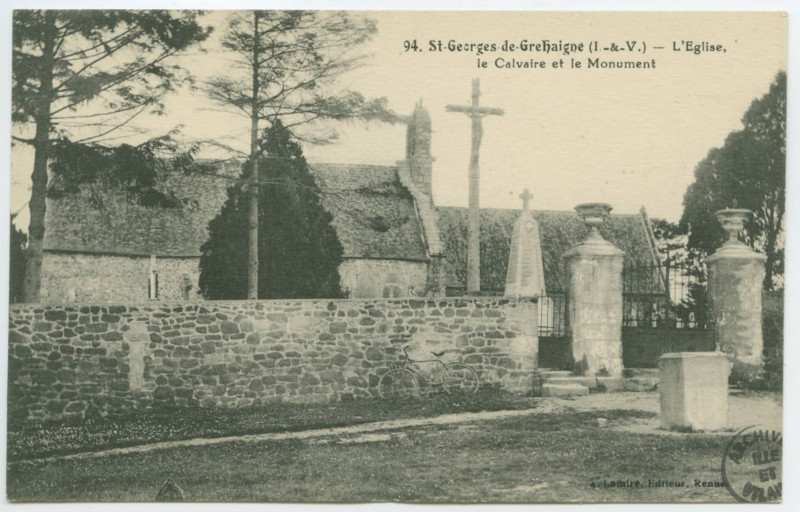 Carte postale ancienne 94. - Saint-Georges-De-Grehaigne (I.-et-V.) - L'Eglise, le Calvaire et le Monument