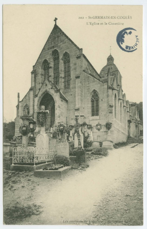 Carte postale ancienne 202 - Saint-Germain-En-Cogles L'Eglise et le Cimetière