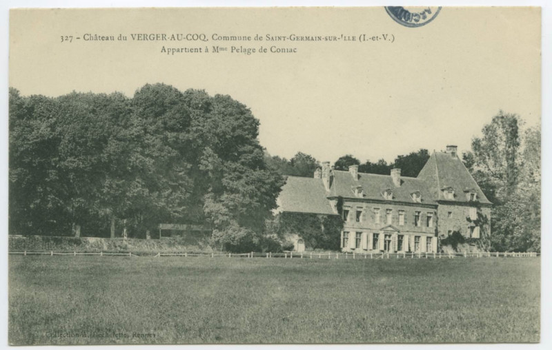 Carte postale ancienne 327 - Château du Verger-Au-Coq. Commune de Saint-Germain-Sur-Ille (I.-et-V.) Appartient à Mme Pelage de Coniac.