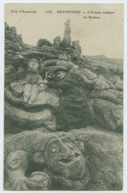 Carte postale ancienne 1058  - Rotheneuf.- L'Ermite sculptant les rochers