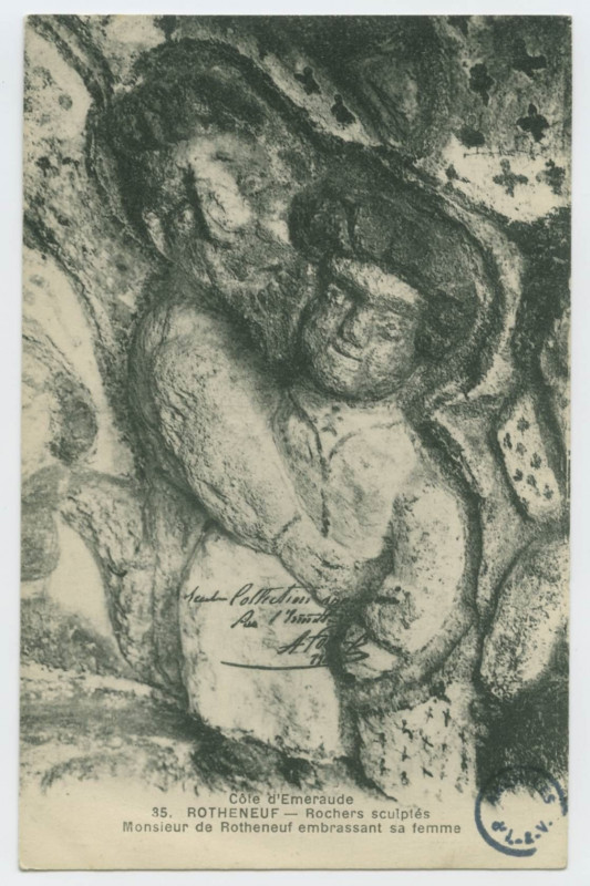 Carte postale ancienne 35.  - Rotheneuf. - Rochers sculptés. monsieur de Rothéneuf embrassant sa femme.