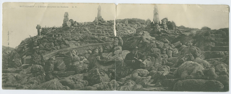 Carte postale ancienne Rothéneuf - L'Ermite scultant les rochers  G.F.