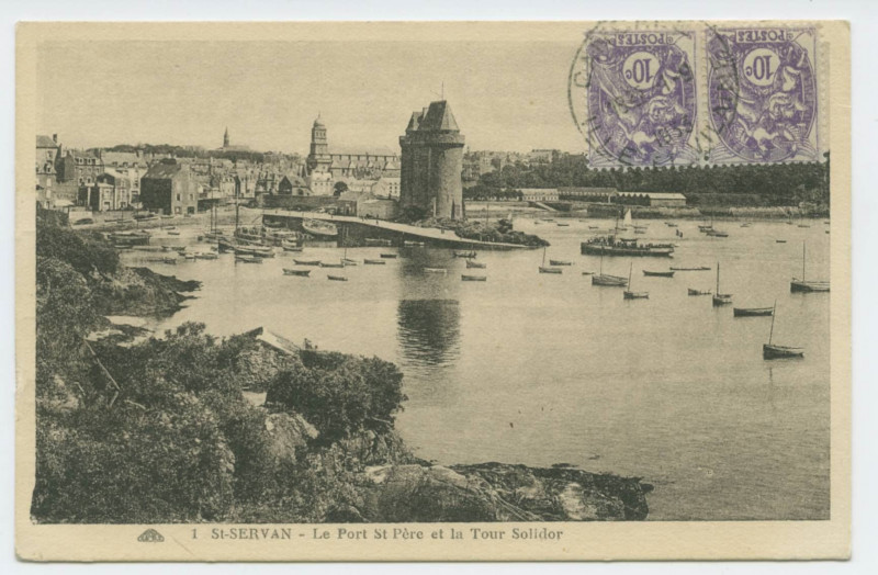 Carte postale ancienne 1 Saint-Servan - Le port Saint-Père et la tour solidor.