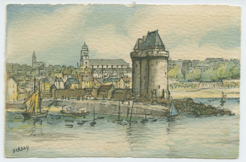 Carte postale ancienne Saint-Servan - La tour solidor et le port.