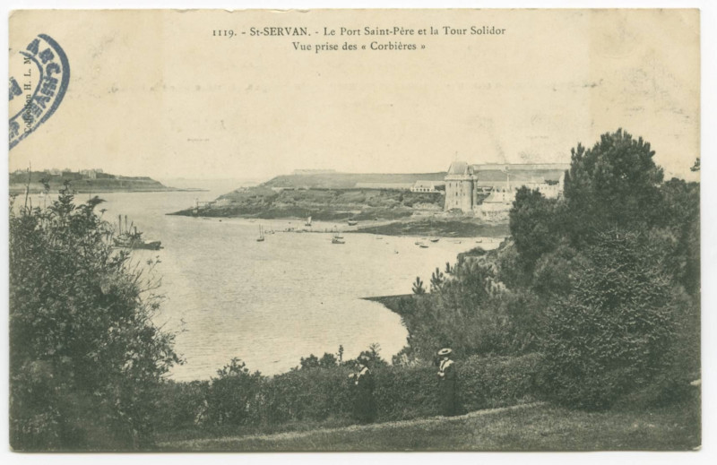 Carte postale ancienne 1119  Saint-Servan - Le port Saint-Père et la tour solidor, vue des Corbières.