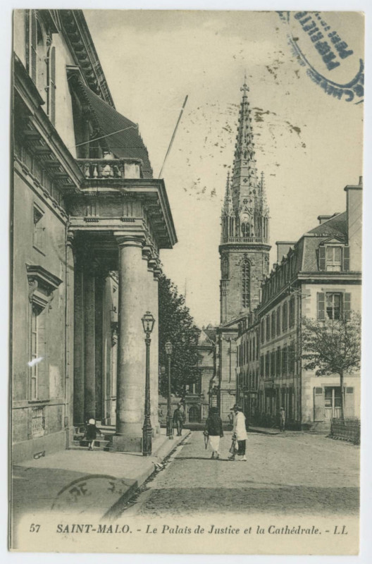 Carte postale ancienne 57 Saint-Malo - Le palais de justice et la cathédrale.