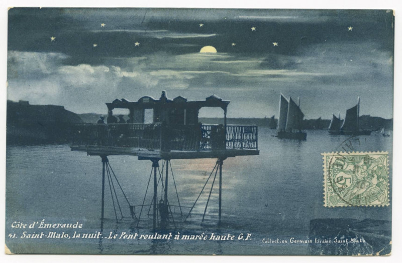 Carte postale ancienne 41  Saint-MALO, la nuit - Le pont roulant à  marée haute.