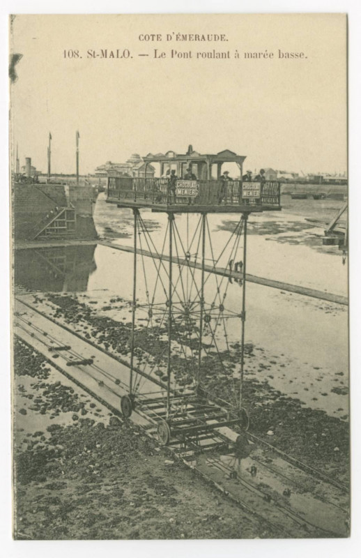 Carte postale ancienne 108  Saint-Malo - Le pont roulant à marée basse.