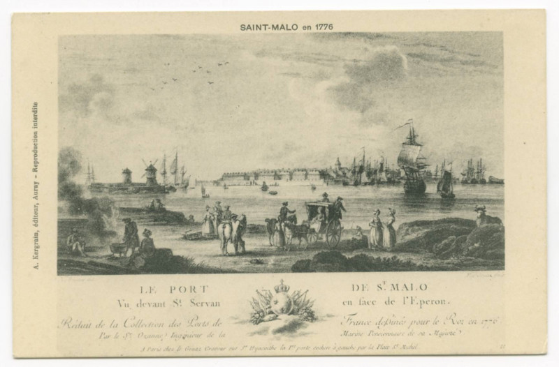 Carte postale ancienne Saint-Malo en 1776. Le port de Saint-Malo.