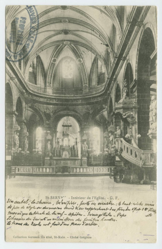 Carte postale ancienne Saint-Servan - Intérieur de l'église. - G.F.