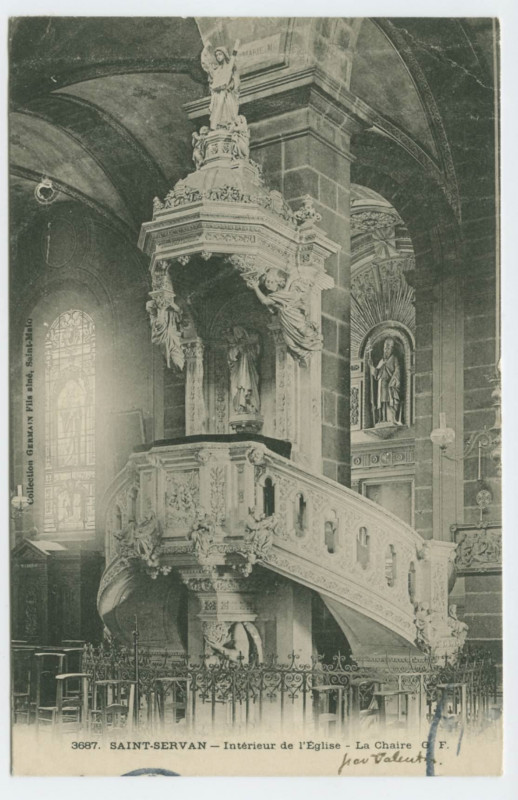 Carte postale ancienne 33  Saint-Servan - Intérieur de l'église. - La chaire. G.F.