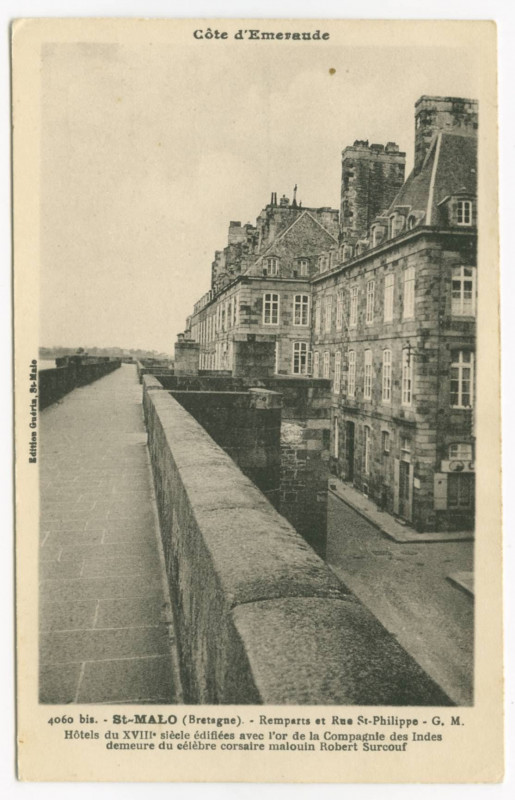 Carte postale ancienne 4060 bis  Saint-Malo (Bretagne) - Remparts et Rue Saint-Philippe.