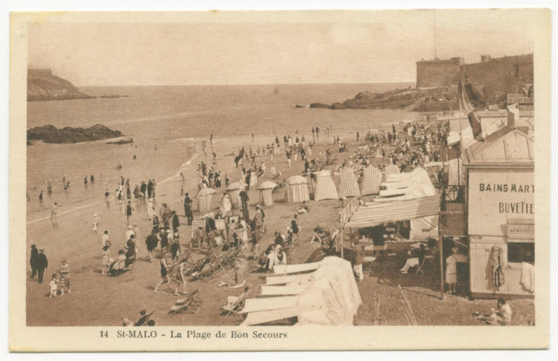 Carte postale ancienne 14 Saint-Malo - La plage de Bon Secours.
