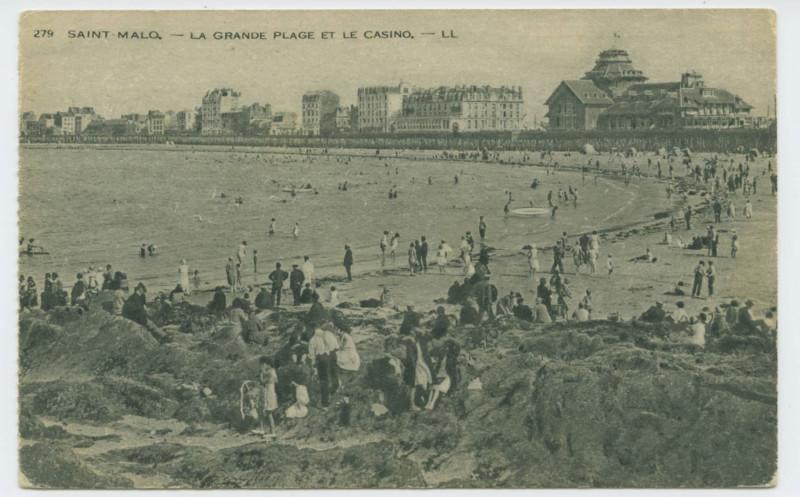 Carte postale ancienne 279  Saint-Malo - La grande plage et le casino.