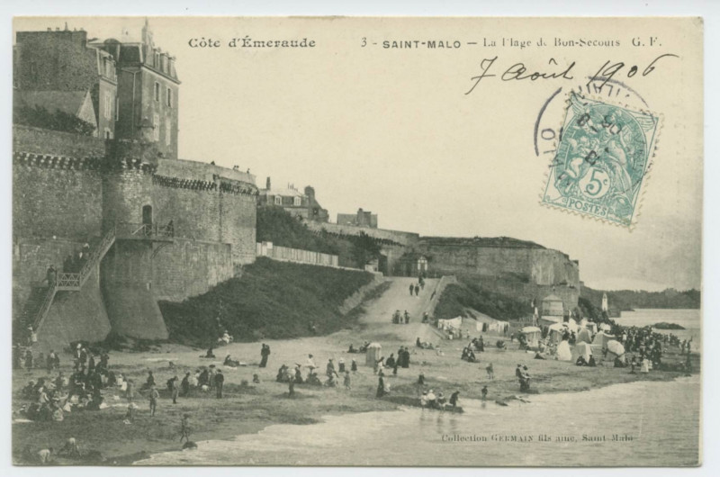 Carte postale ancienne 3  Saint-Malo - La plage Bon Secours.