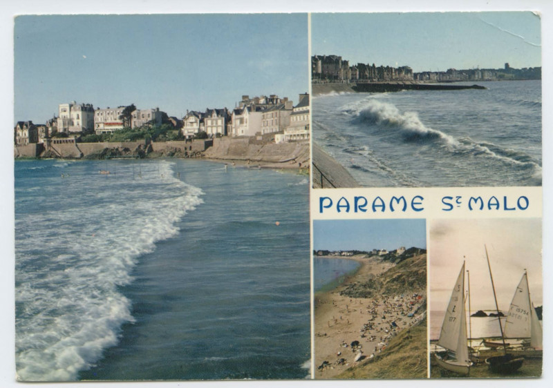 Carte postale ancienne La Bretagne en couleurs Paramé (I.-et-V.) Mx 8222 - La grande plage devant les hôtels, la plage du Minihic et le centre nautique