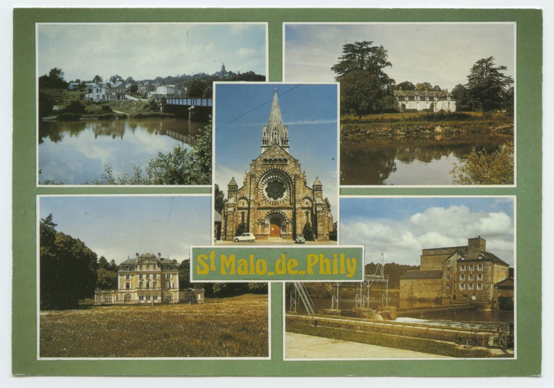 Carte postale ancienne Saint-Malo-De-Phily (Ille.-et-Vilaine) Le pont sur la Vilaine. Le château de la Gaudinelaye. Le château de la Driennais. Le moulin de Macaire. Au ce
