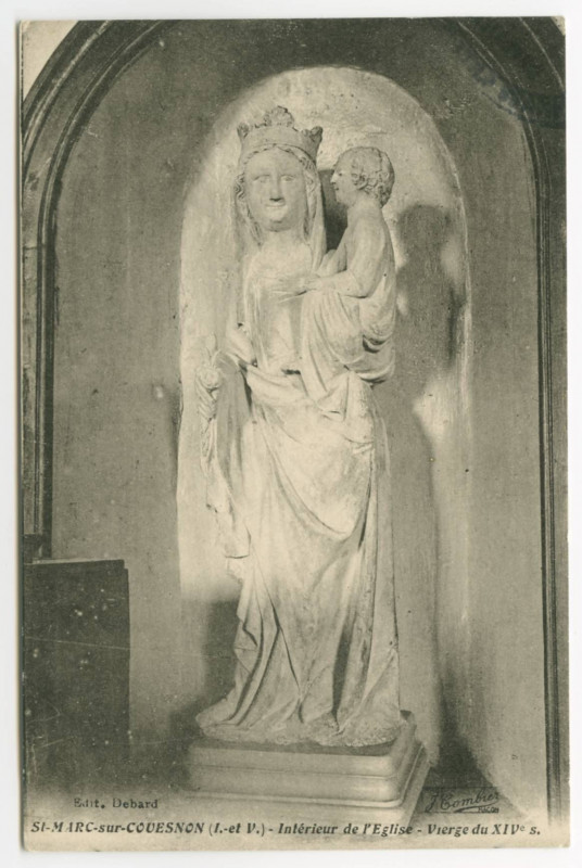 Carte postale ancienne St-Marc-sur-Couesnon (I.-et-V.) - Intérieur de l'Eglise - Vierge du XIVè.