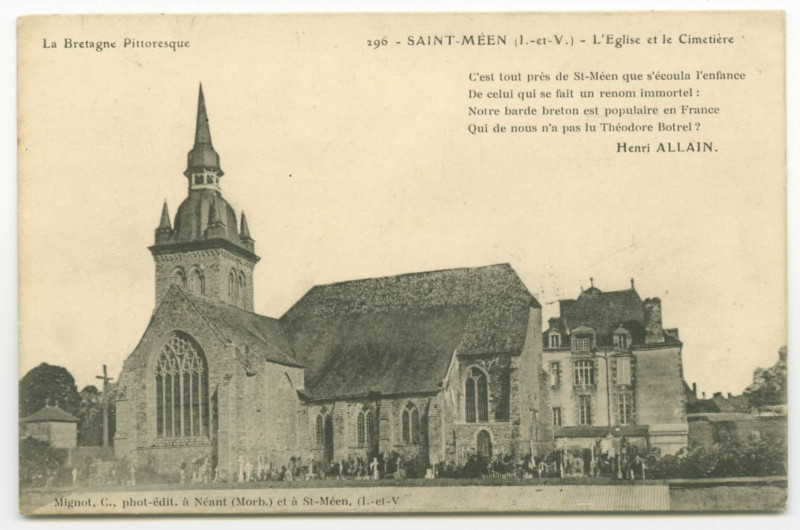 Carte postale ancienne La Bretagne Pittoresque. 296 - Saint-Meen (I.-et-V.). - L'Eglise et le Cimetière. C'est tout près de St-Méen que s'écoula l'enfance de celui qui s