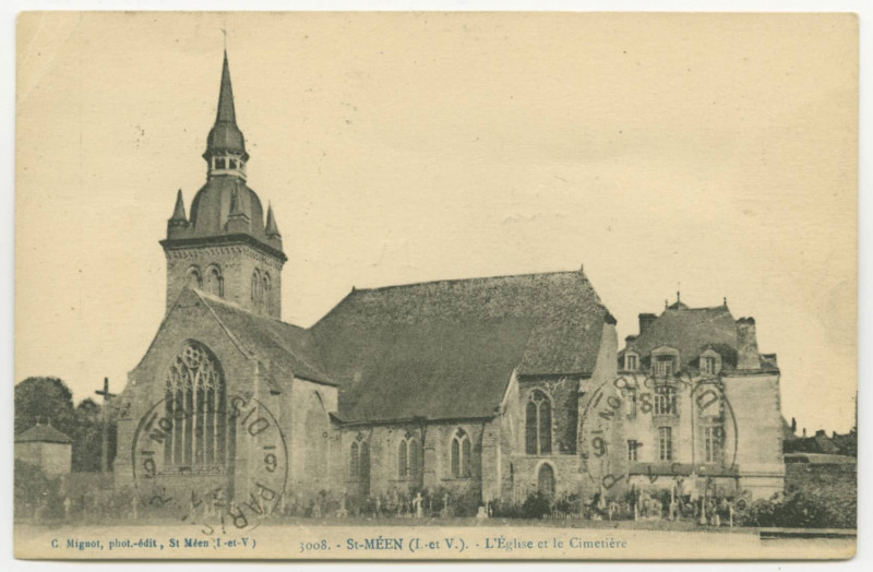 Carte postale ancienne 3008. - St-Meen (I.-et-V.). - L'Eglise et le Cimetière.