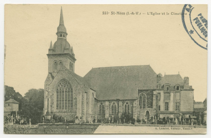 Carte postale ancienne 555. St-Méen (I-&-V) - L'Eglise et le Cimetière.