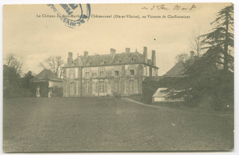 Carte postale ancienne Le Château du Bois-Martin, par Châteauneuf (Ille-et-Vilaine), au Vicomte de Cheffontaines.