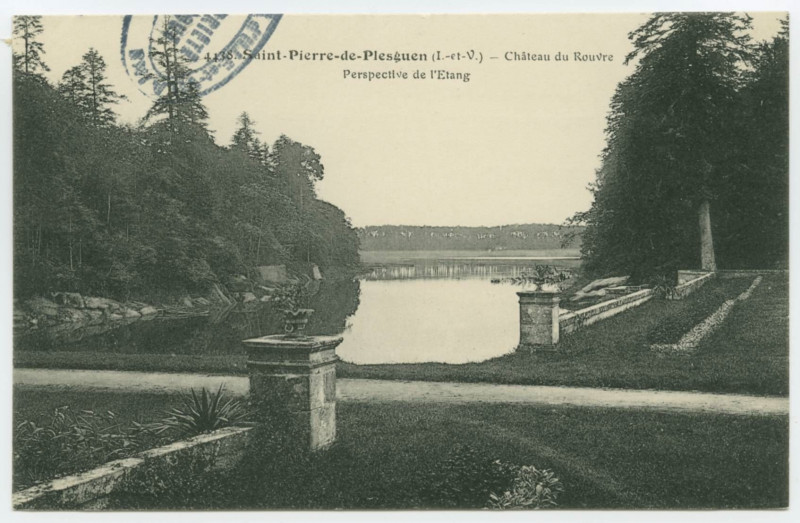Carte postale ancienne 4438. Saint-Pierre-de-Plesguen (I.-et-V.) - Château du Rouvre. Perspective de l'Etang.