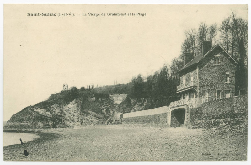 Carte postale ancienne Saint-Suliac (I.-et-V.)  - La Vierge de Grainfolay et la Plage
