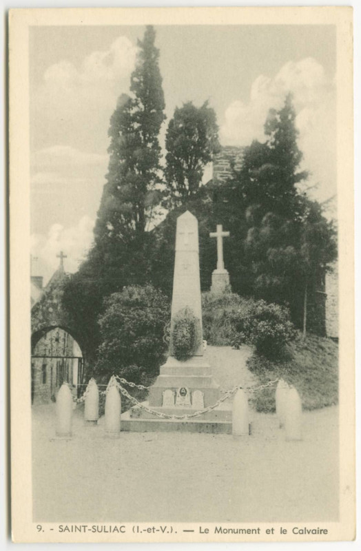 Carte postale ancienne 9. - Saint-Suliac (I.-et-V.)  - Le Monument et le Calvaire.