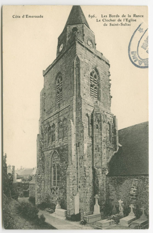 Carte postale ancienne 896. Les Bords de la Rance. Le Clocher de l'Eglise de Saint-Suliac