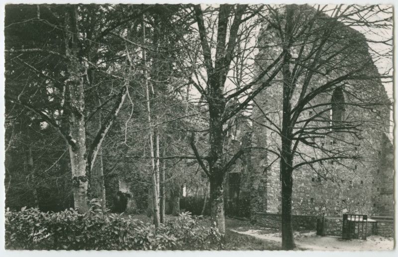 Carte postale ancienne Saint-Sulpice-la-Foret (I.-et-V.) - Vue prise de l'intérieur - Les Ruines de l'Abbaye des XIIe, XVe et XVIIe s, fondée en 1106.