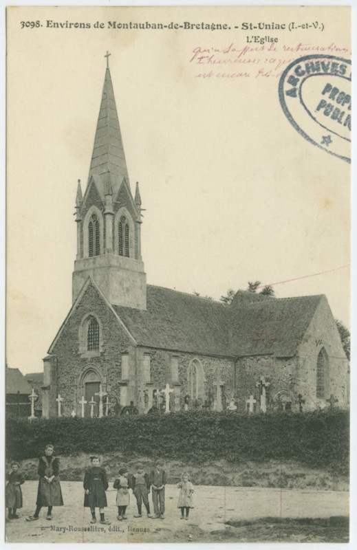 Carte postale ancienne 3098. Environs de Montauban-de-Bretagne. - Saint-Uniac (I.-et-V.) - L'Eglise