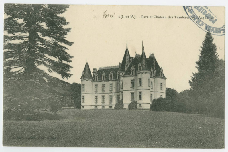 Carte postale ancienne Torcé (I.-et-V.) - Parc et Château des Tesnières par Argentré.