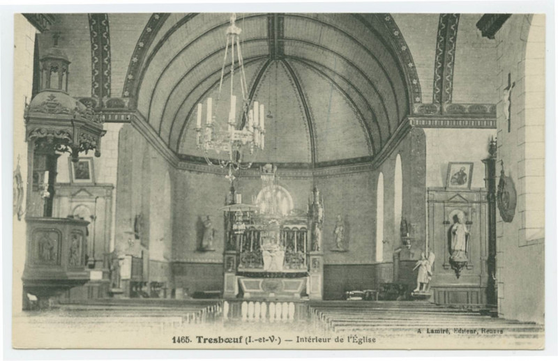 Carte postale ancienne 1465. Tresboeuf (I.-et-V.) - Intérieur de l'Eglise.